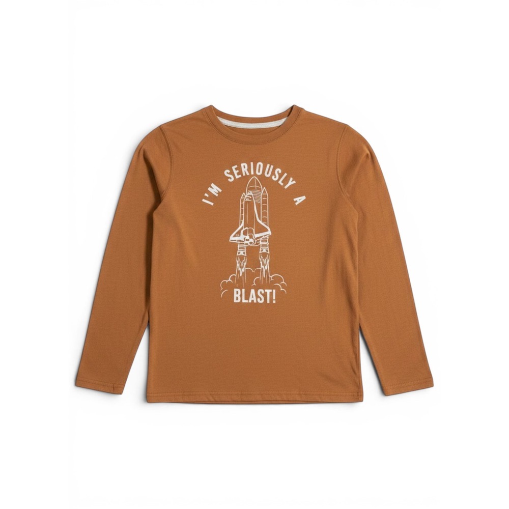 Thereabouts Graphic Long Sleeve T-Shirt Boys Large Mustard Yellow Space Shuttle